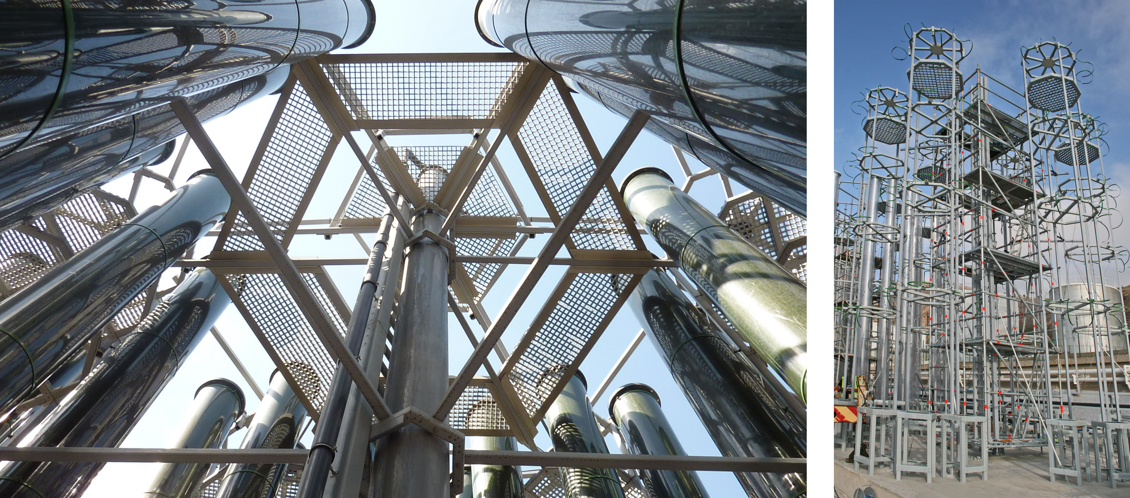 Forschungsprojekt in Südspanien, Konstruktion ohne die vertikalen Röhren von Fibrolux. Forschungsprojekt in Südspanien, Konstruktion ohne die vertikalen Röhren von Fibrolux.